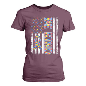 Be Kind Autism T Shirt For Women USA flag Autistic Support TS10 Maroon Print Your Wear