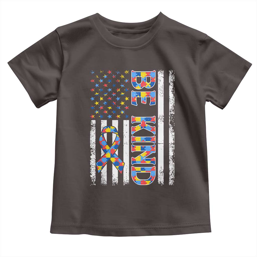 Be Kind Autism Toddler T Shirt USA flag Autistic Support TS10 Dark Chocolate Print Your Wear