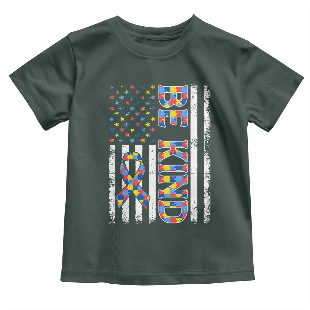 Be Kind Autism Toddler T Shirt USA flag Autistic Support TS10 Dark Forest Green Print Your Wear