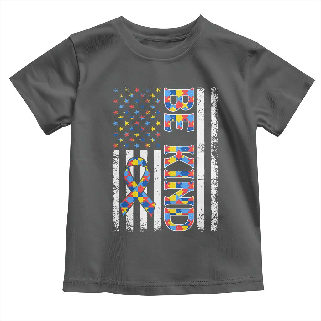 Be Kind Autism Toddler T Shirt USA flag Autistic Support TS10 Dark Heather Print Your Wear