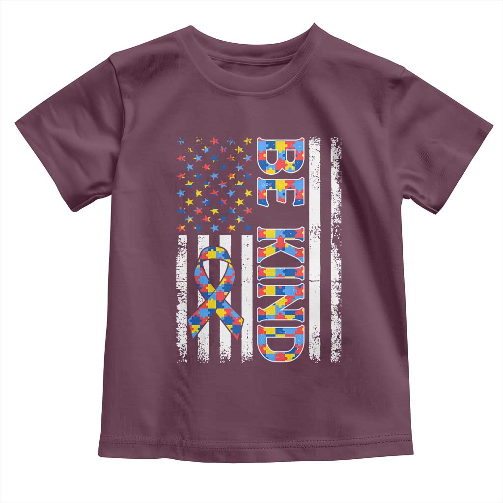 Be Kind Autism Toddler T Shirt USA flag Autistic Support TS10 Maroon Print Your Wear