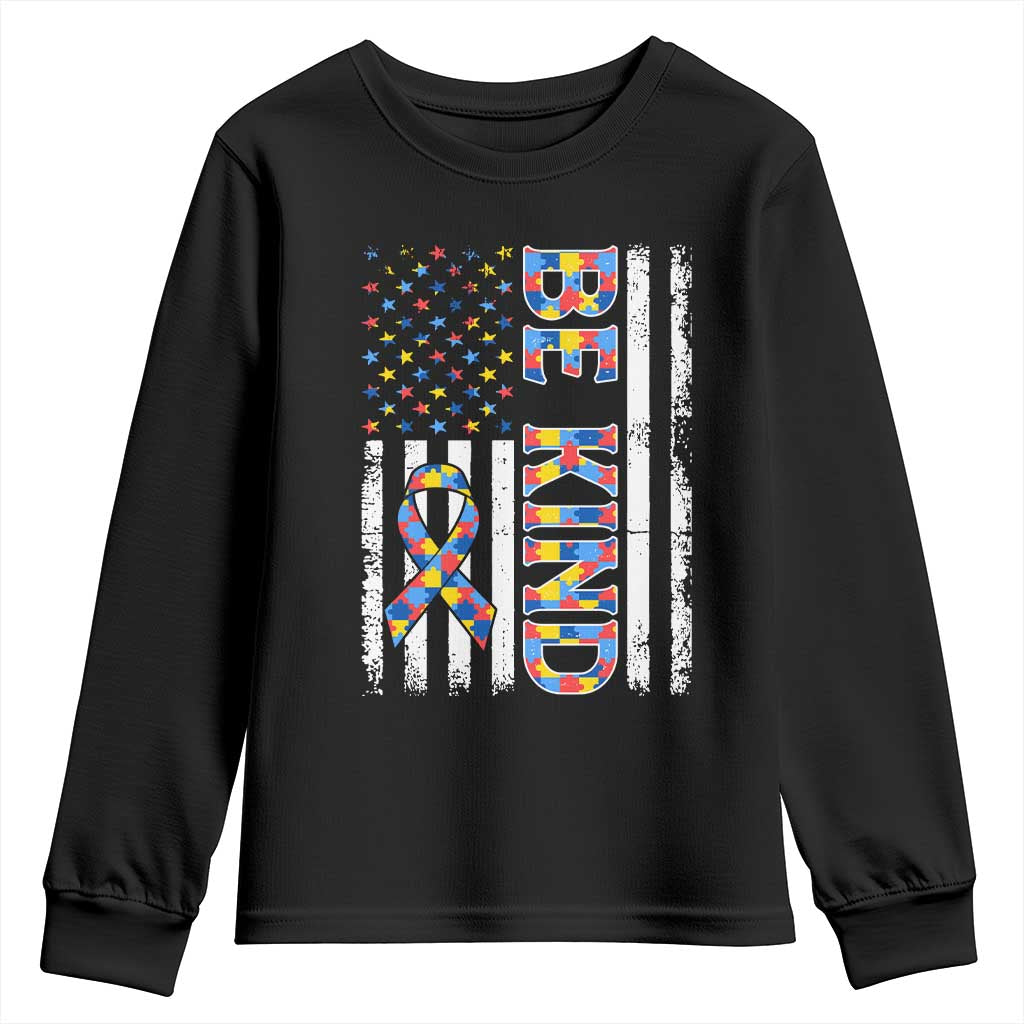 Be Kind Autism Youth Sweatshirt USA flag Autistic Support TS10 Black Print Your Wear