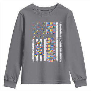 Be Kind Autism Youth Sweatshirt USA flag Autistic Support TS10 Charcoal Print Your Wear