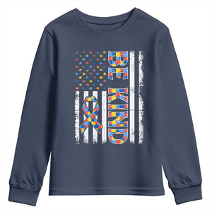 Be Kind Autism Youth Sweatshirt USA flag Autistic Support TS10 Navy Print Your Wear
