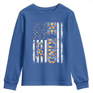 Be Kind Autism Youth Sweatshirt USA flag Autistic Support TS10 Royal Blue Print Your Wear