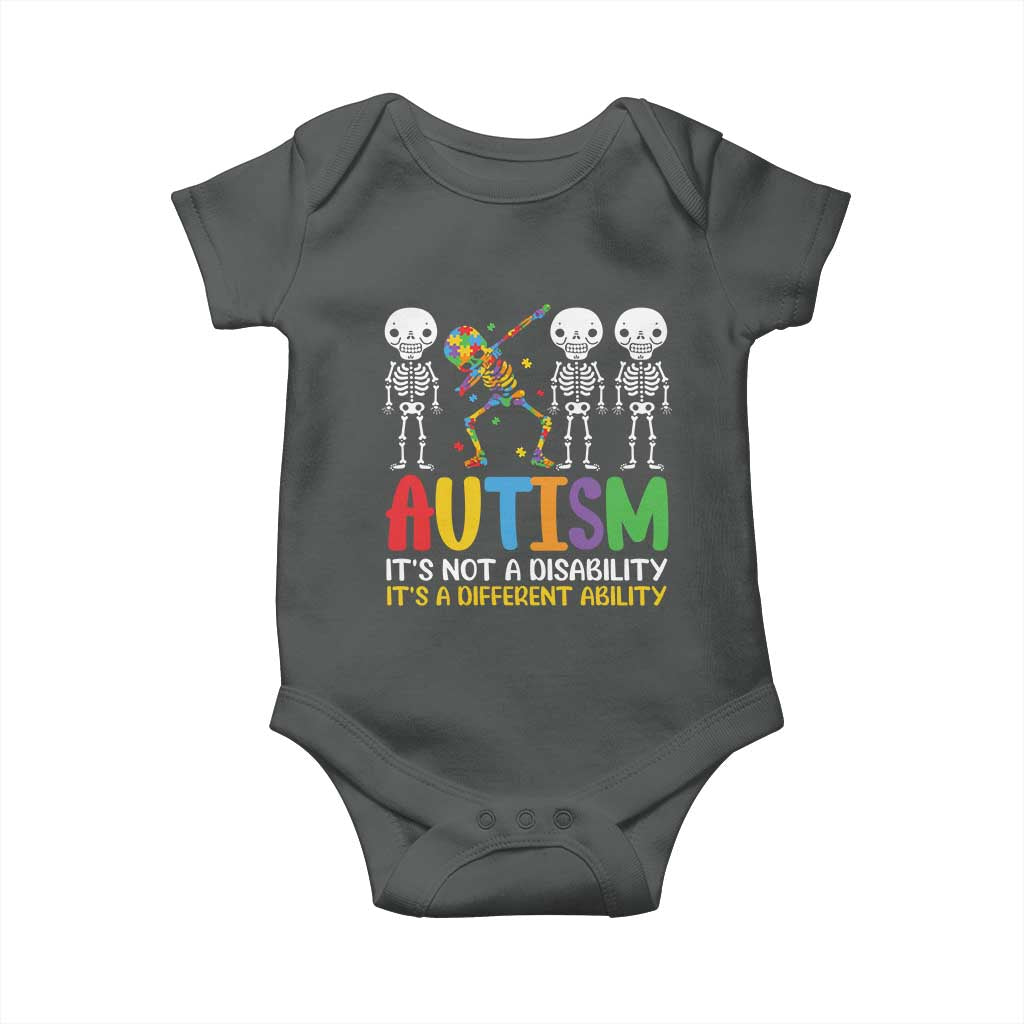 Autism Awareness Baby Onesie Skeleton Dabbing Autistic Kids TS10 Dark Heather Print Your Wear