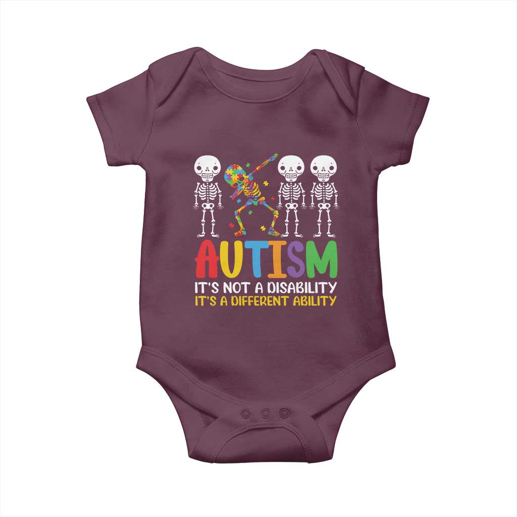 Autism Awareness Baby Onesie Skeleton Dabbing Autistic Kids TS10 Maroon Print Your Wear