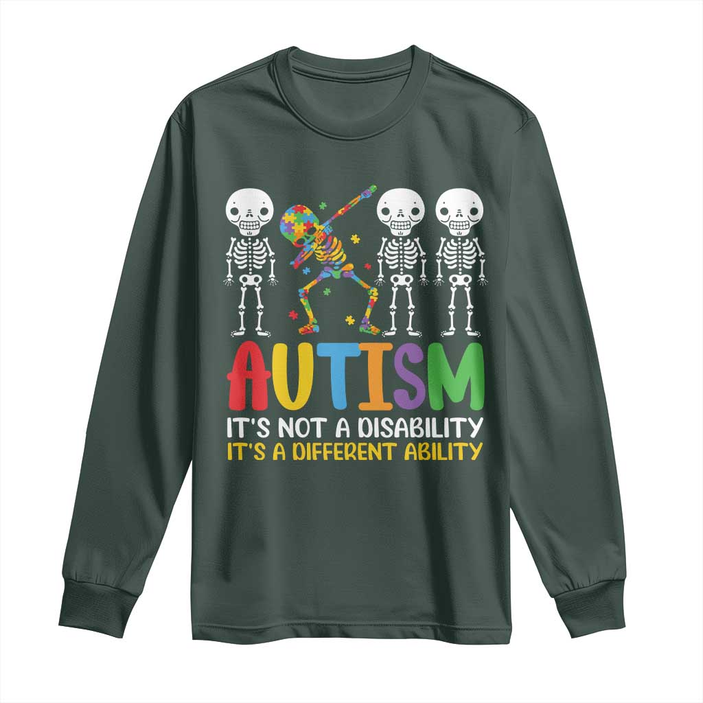 Autism Awareness Long Sleeve Shirt Skeleton Dabbing Autistic Kids TS10 Dark Forest Green Print Your Wear
