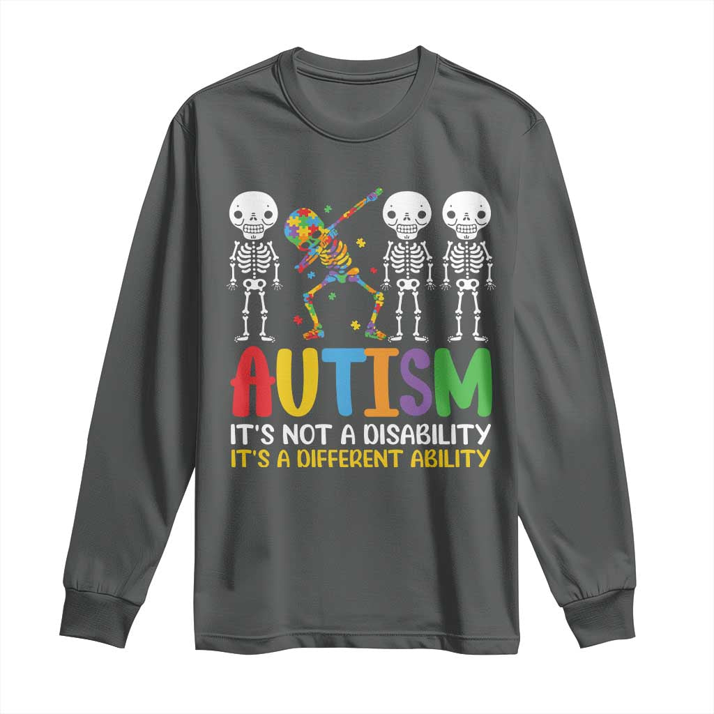 Autism Awareness Long Sleeve Shirt Skeleton Dabbing Autistic Kids TS10 Dark Heather Print Your Wear
