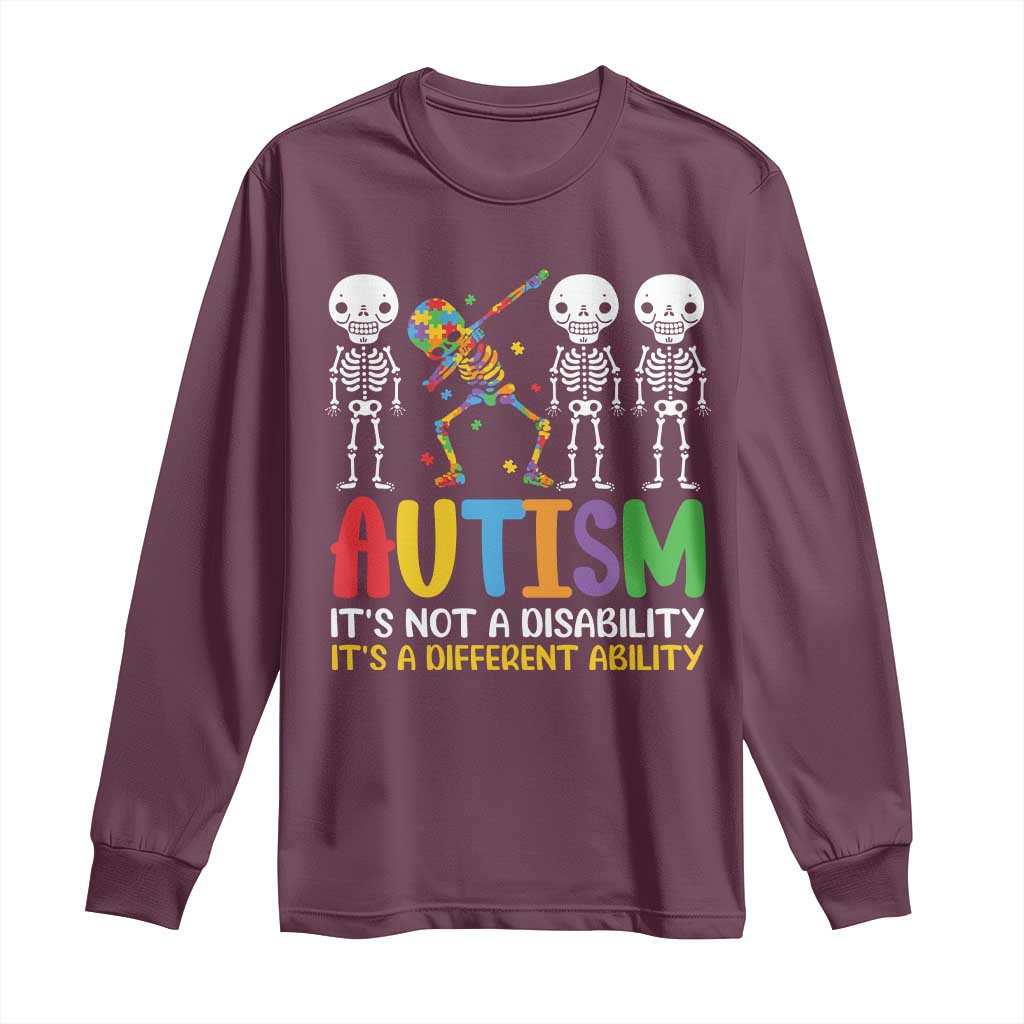 Autism Awareness Long Sleeve Shirt Skeleton Dabbing Autistic Kids TS10 Maroon Print Your Wear