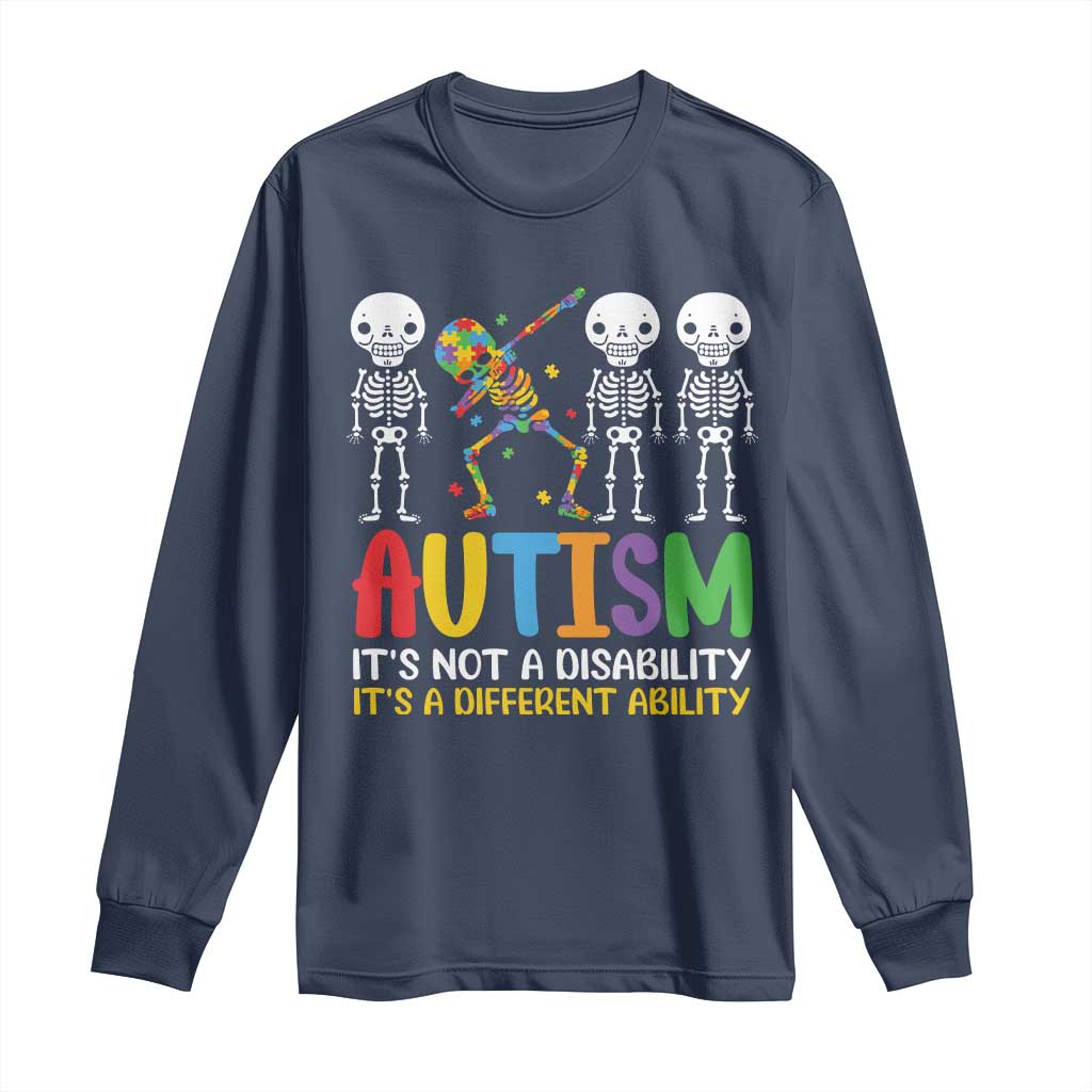 Autism Awareness Long Sleeve Shirt Skeleton Dabbing Autistic Kids TS10 Navy Print Your Wear