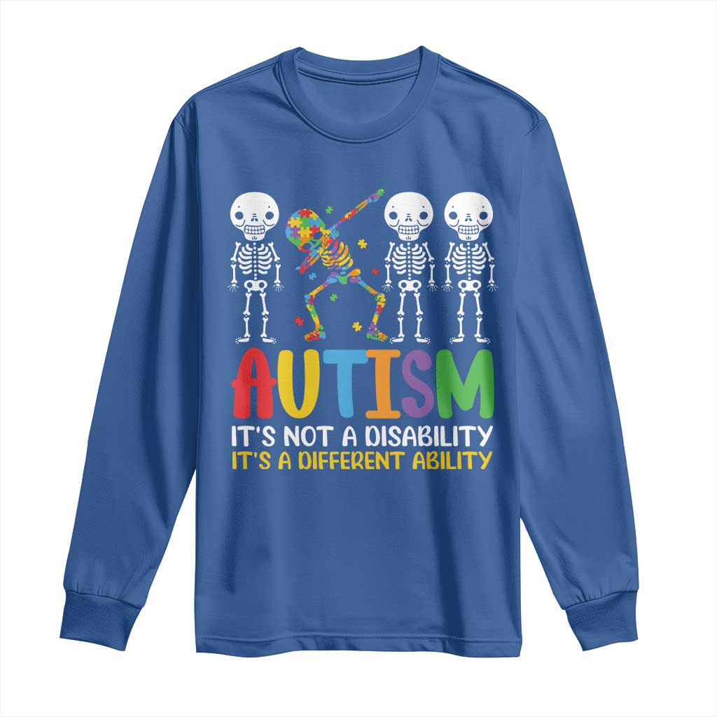 Autism Awareness Long Sleeve Shirt Skeleton Dabbing Autistic Kids TS10 Royal Blue Print Your Wear