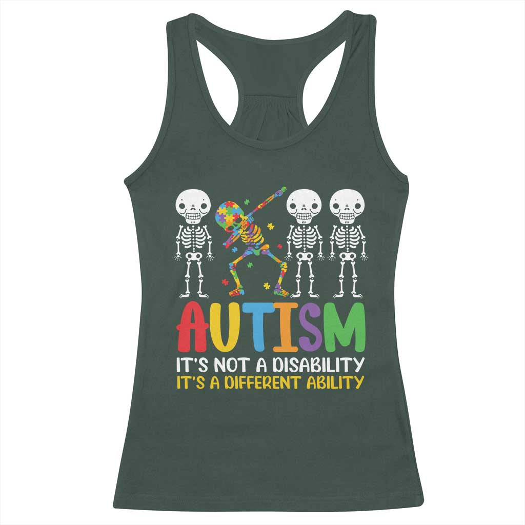 Autism Awareness Racerback Tank Top Skeleton Dabbing Autistic Kids TS10 Dark Forest Green Print Your Wear