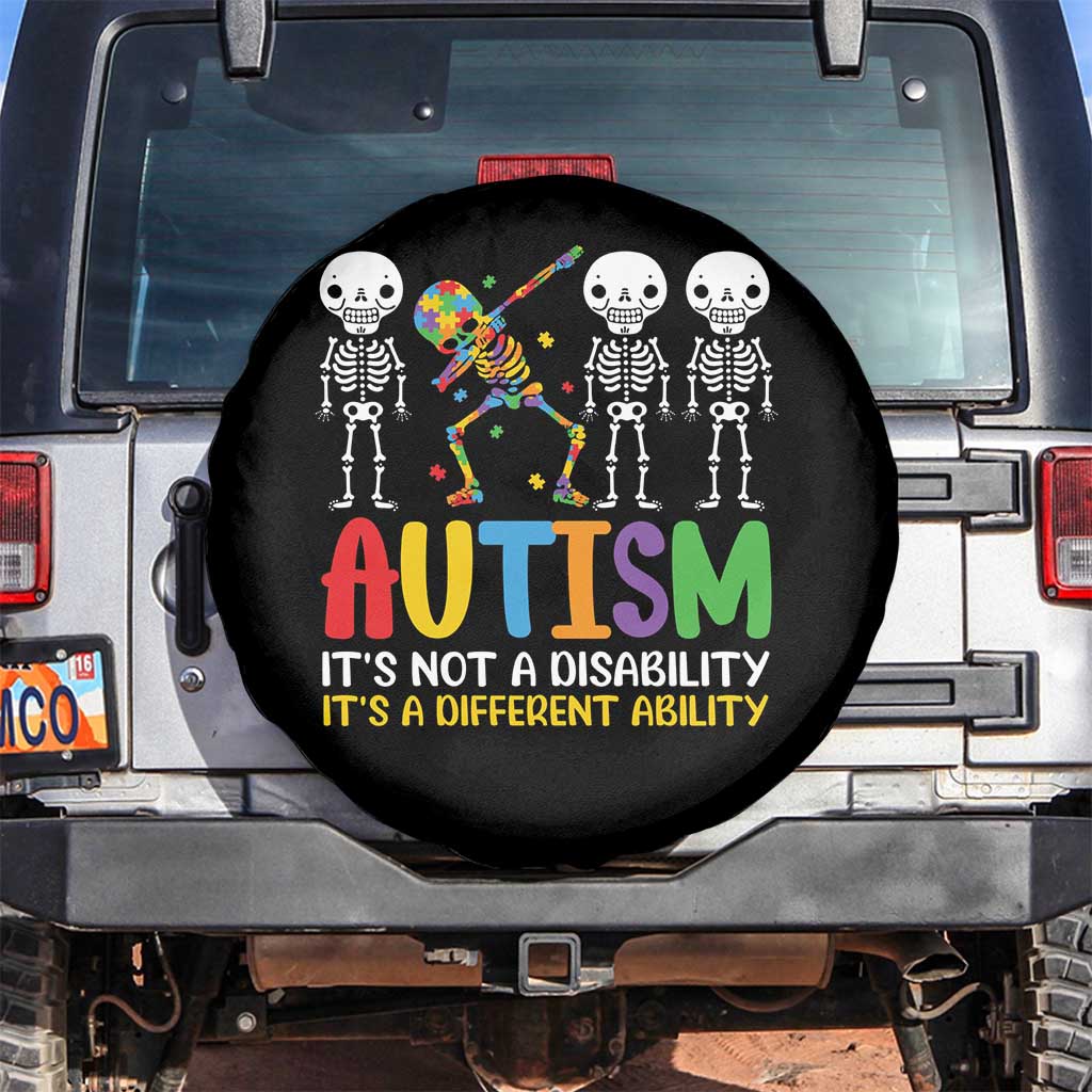 Autism Awareness Spare Tire Cover Skeleton Dabbing Autistic Kids TS10 No hole Black Print Your Wear