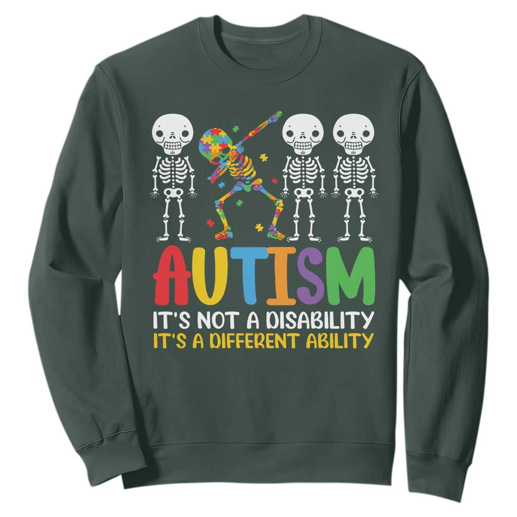 Autism Awareness Sweatshirt Skeleton Dabbing Autistic Kids TS10 Dark Forest Green Print Your Wear