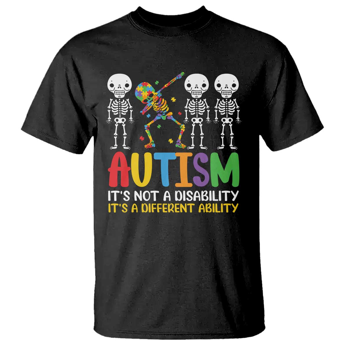 Autism Awareness T Shirt Skeleton Dabbing Autistic Kids TS10 Black Print Your Wear