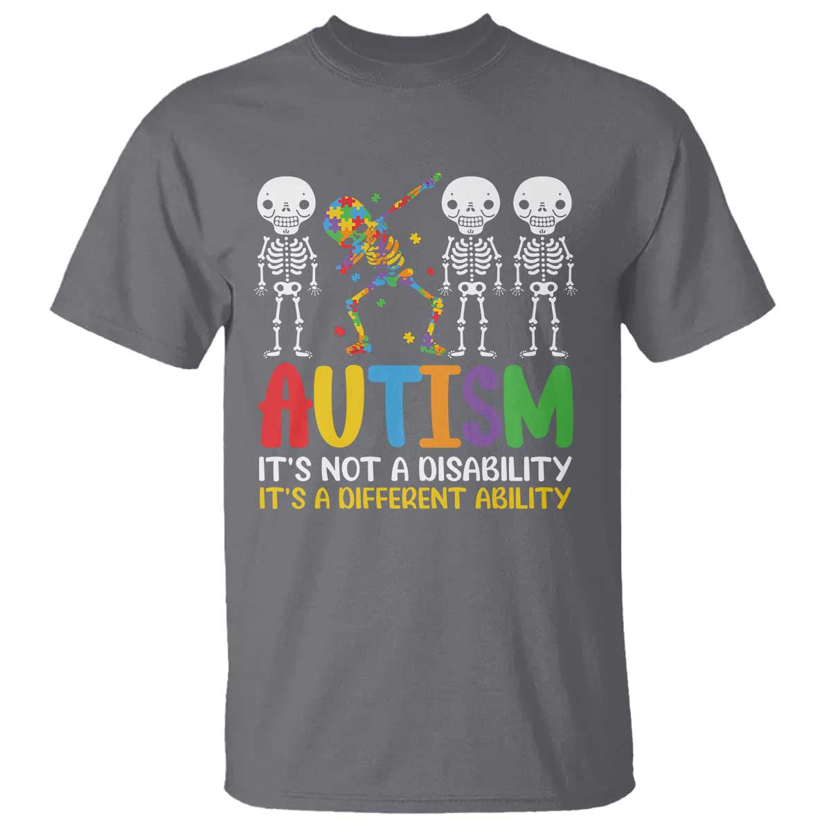 Autism Awareness T Shirt Skeleton Dabbing Autistic Kids TS10 Charcoal Print Your Wear