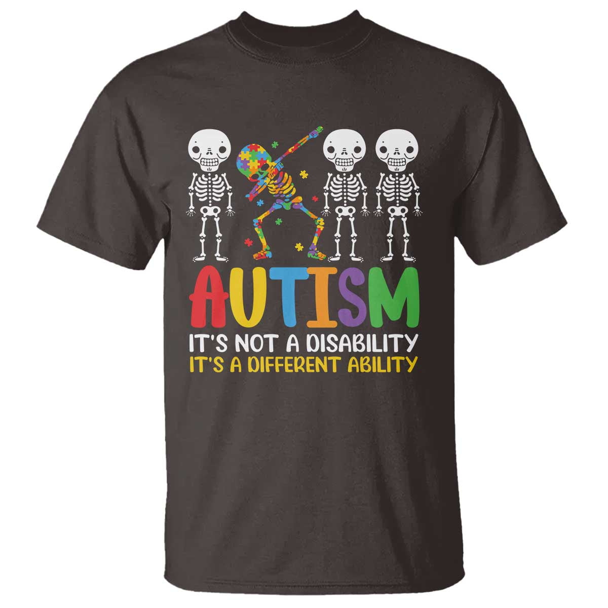 Autism Awareness T Shirt Skeleton Dabbing Autistic Kids TS10 Dark Chocolate Print Your Wear