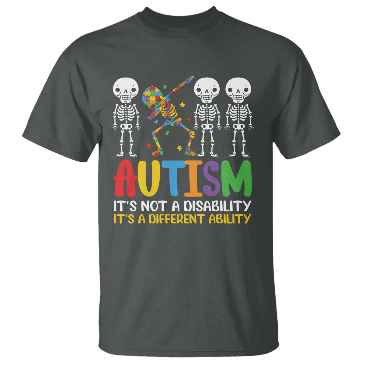 Autism Awareness T Shirt Skeleton Dabbing Autistic Kids TS10 Dark Heather Print Your Wear