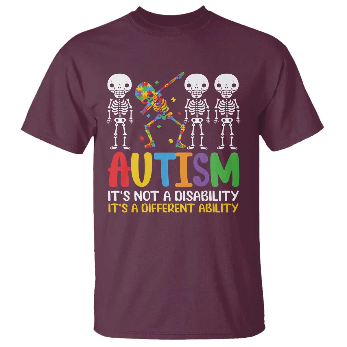 Autism Awareness T Shirt Skeleton Dabbing Autistic Kids TS10 Maroon Print Your Wear
