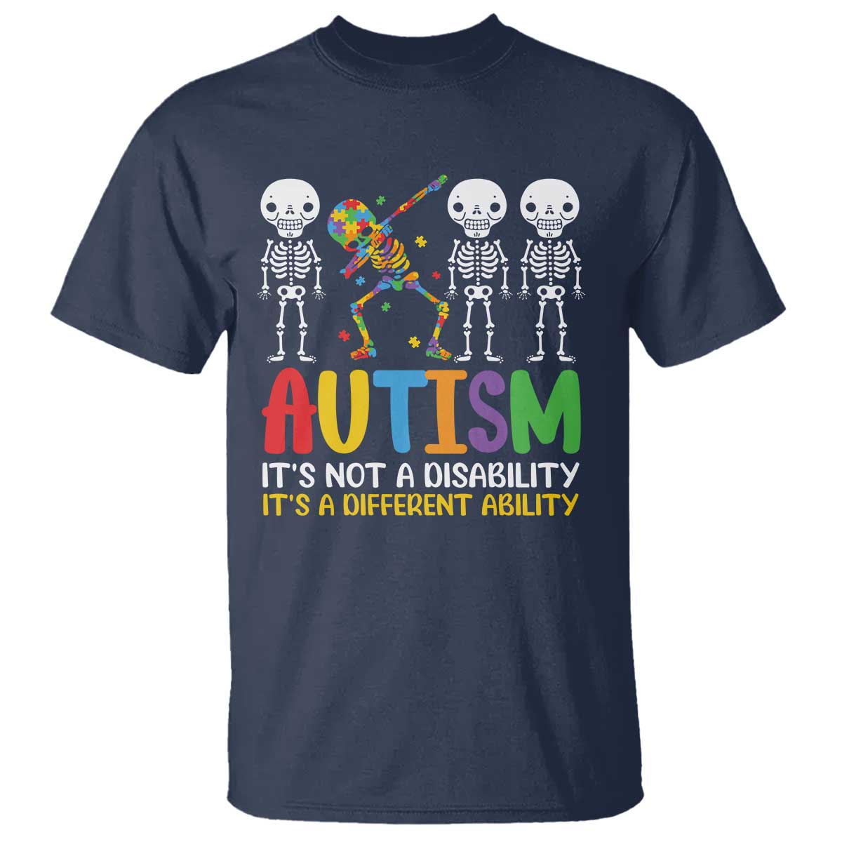 Autism Awareness T Shirt Skeleton Dabbing Autistic Kids TS10 Navy Print Your Wear