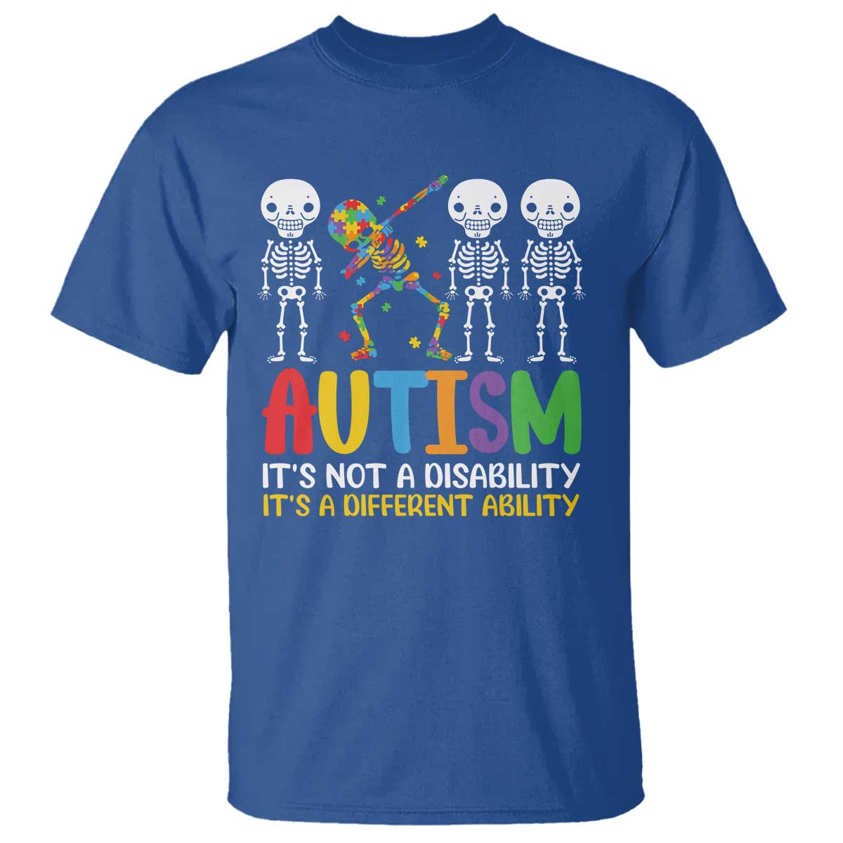 Autism Awareness T Shirt Skeleton Dabbing Autistic Kids TS10 Royal Blue Print Your Wear