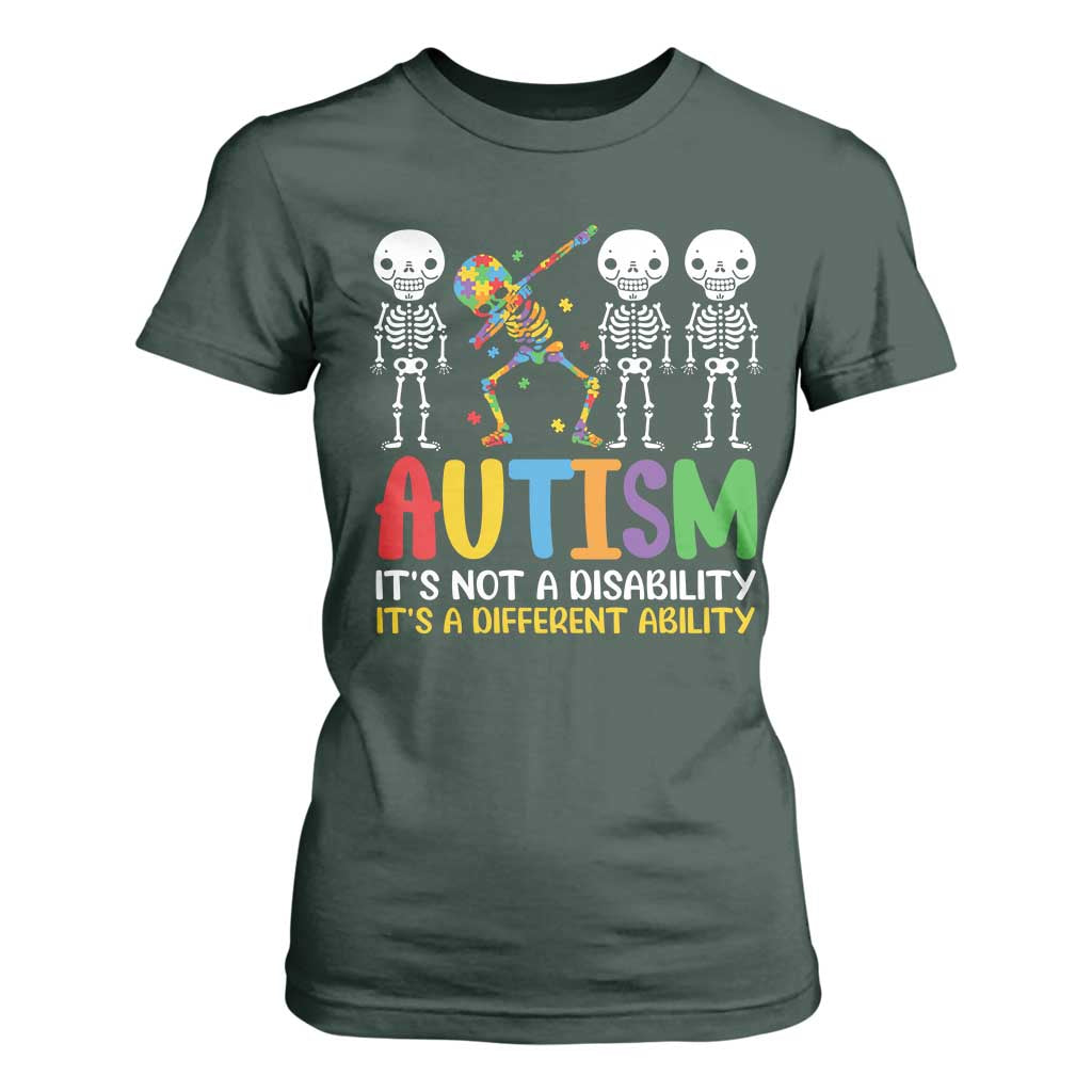 Autism Awareness T Shirt For Women Skeleton Dabbing Autistic Kids TS10 Dark Forest Green Print Your Wear