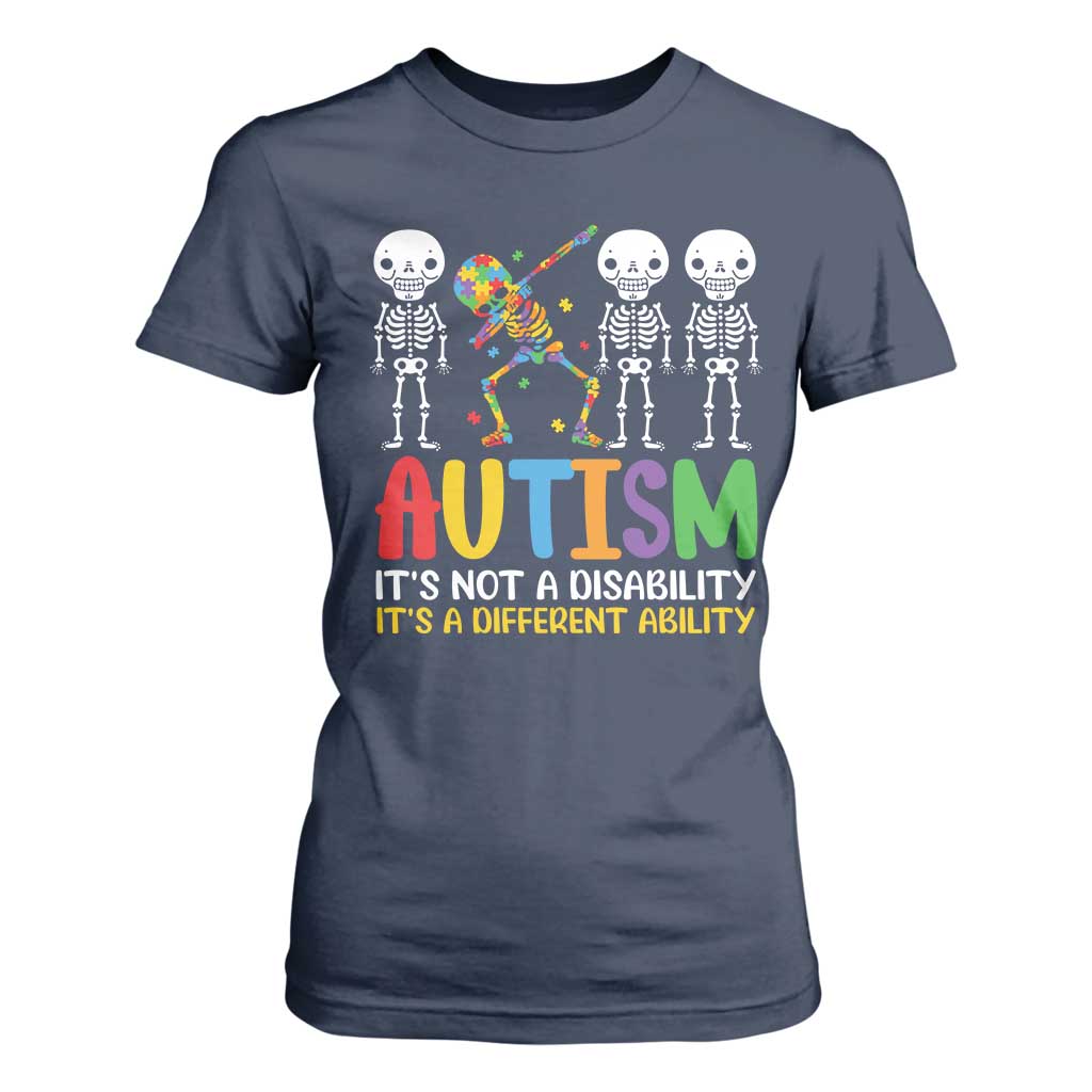 Autism Awareness T Shirt For Women Skeleton Dabbing Autistic Kids TS10 Navy Print Your Wear