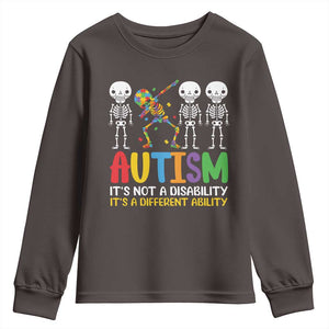 Autism Awareness Youth Sweatshirt Skeleton Dabbing Autistic Kids TS10 Dark Chocolate Print Your Wear