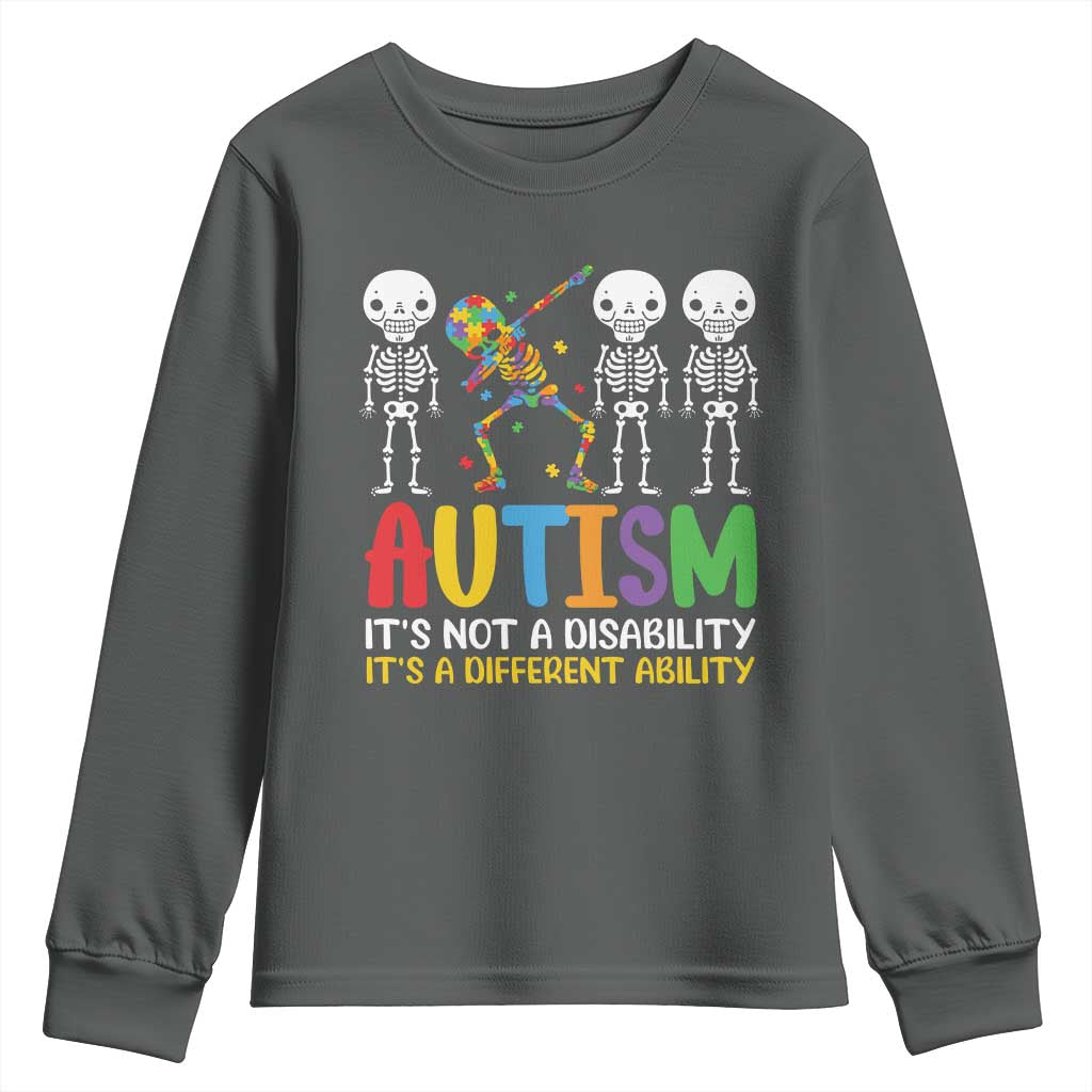 Autism Awareness Youth Sweatshirt Skeleton Dabbing Autistic Kids TS10 Dark Heather Print Your Wear