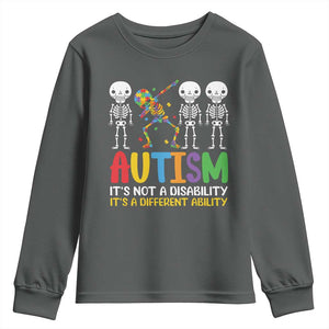 Autism Awareness Youth Sweatshirt Skeleton Dabbing Autistic Kids TS10 Dark Heather Print Your Wear