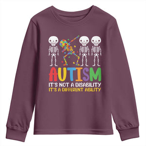 Autism Awareness Youth Sweatshirt Skeleton Dabbing Autistic Kids TS10 Maroon Print Your Wear
