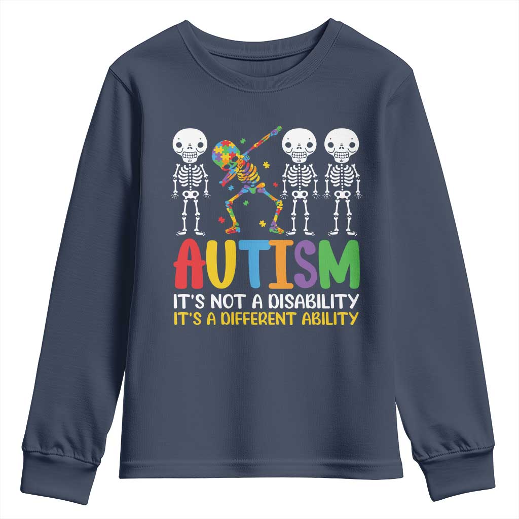 Autism Awareness Youth Sweatshirt Skeleton Dabbing Autistic Kids TS10 Navy Print Your Wear