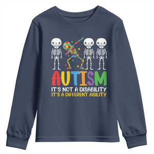 Autism Awareness Youth Sweatshirt Skeleton Dabbing Autistic Kids TS10 Navy Print Your Wear