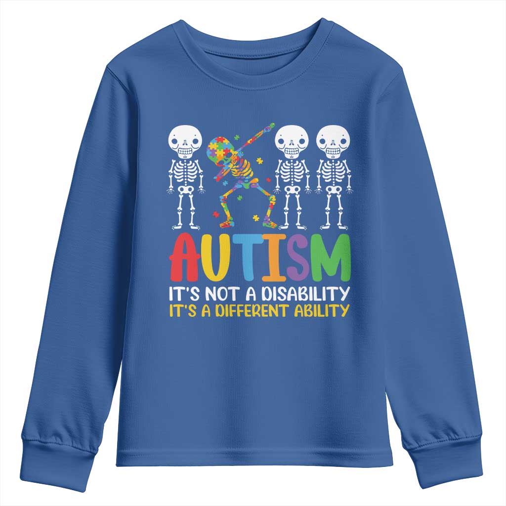 Autism Awareness Youth Sweatshirt Skeleton Dabbing Autistic Kids TS10 Royal Blue Print Your Wear