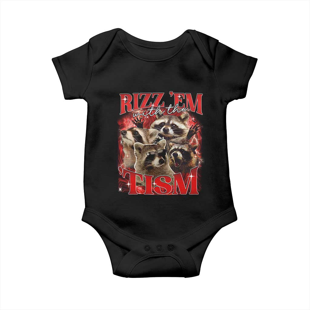 Autism Funny Baby Onesie Rizz Em With The Tism Meme Autistic Racoon TS10 Black Print Your Wear