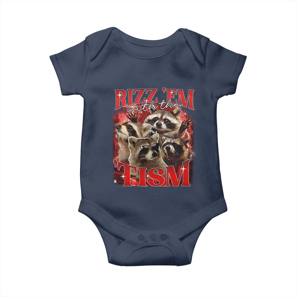 Autism Funny Baby Onesie Rizz Em With The Tism Meme Autistic Racoon TS10 Navy Print Your Wear