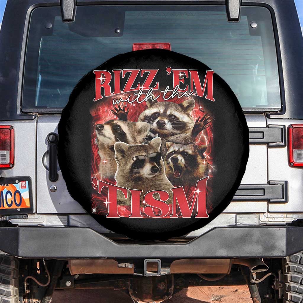 Autism Funny Spare Tire Cover Rizz Em With The Tism Meme Autistic Racoon TS10 No hole Black Print Your Wear