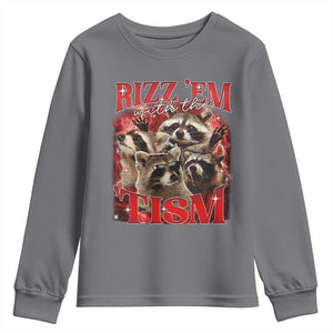 Autism Funny Youth Sweatshirt Rizz Em With The Tism Meme Autistic Racoon TS10 Charcoal Print Your Wear