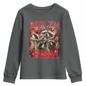 Autism Funny Youth Sweatshirt Rizz Em With The Tism Meme Autistic Racoon TS10 Dark Heather Print Your Wear