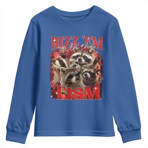 Autism Funny Youth Sweatshirt Rizz Em With The Tism Meme Autistic Racoon TS10 Royal Blue Print Your Wear