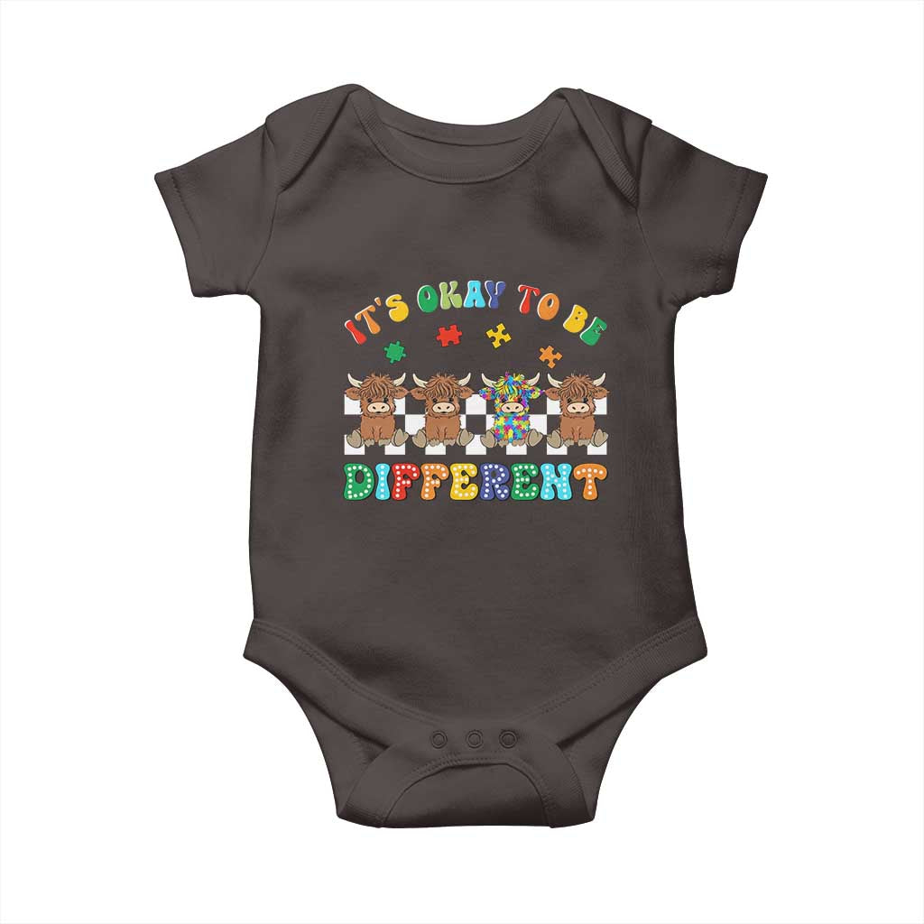 Its Okay To Be Different Autism Awareness Baby Onesie Autistic Cow Positivity Vibe TS10 Dark Chocolate Print Your Wear
