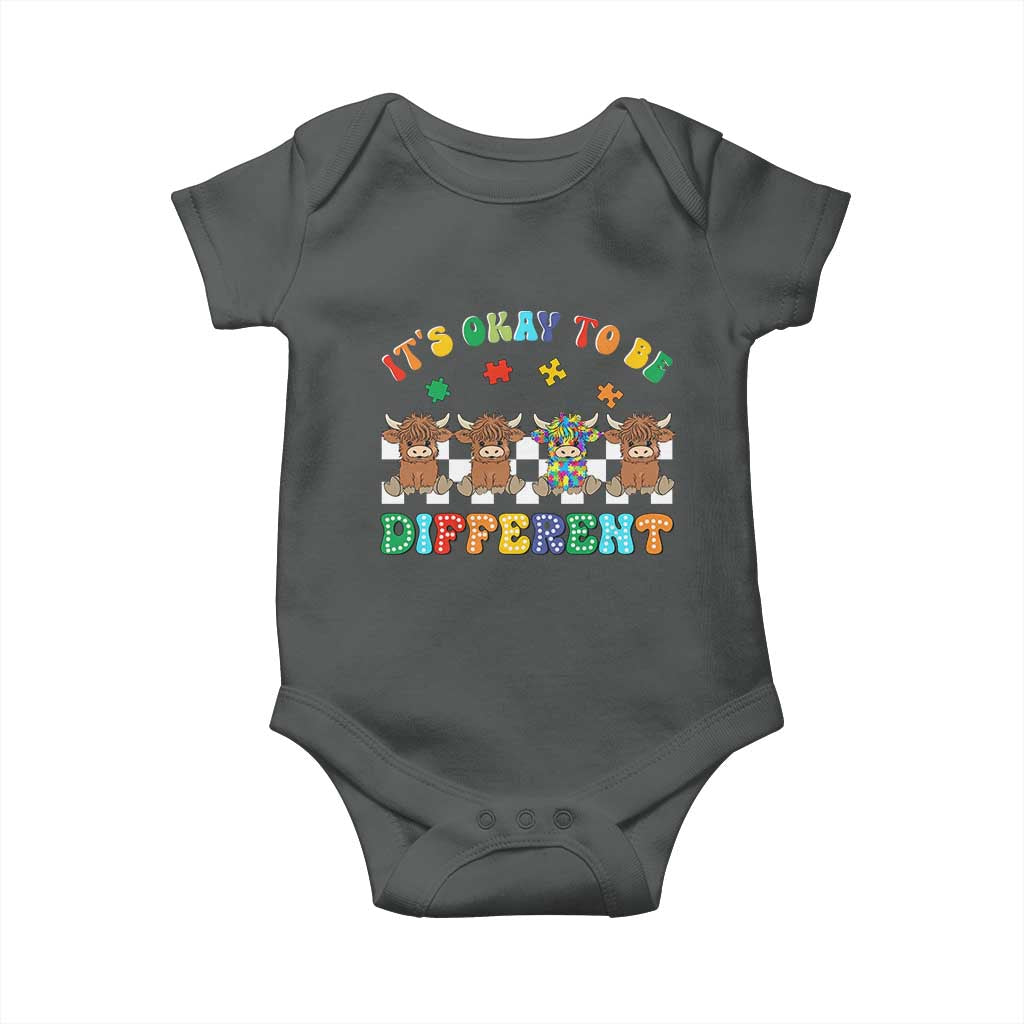 Its Okay To Be Different Autism Awareness Baby Onesie Autistic Cow Positivity Vibe TS10 Dark Heather Print Your Wear
