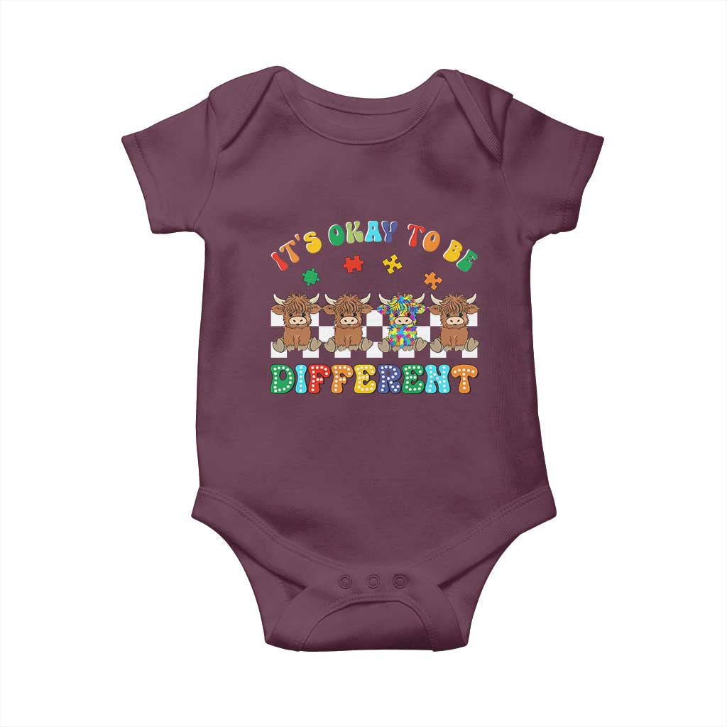 Its Okay To Be Different Autism Awareness Baby Onesie Autistic Cow Positivity Vibe TS10 Maroon Print Your Wear