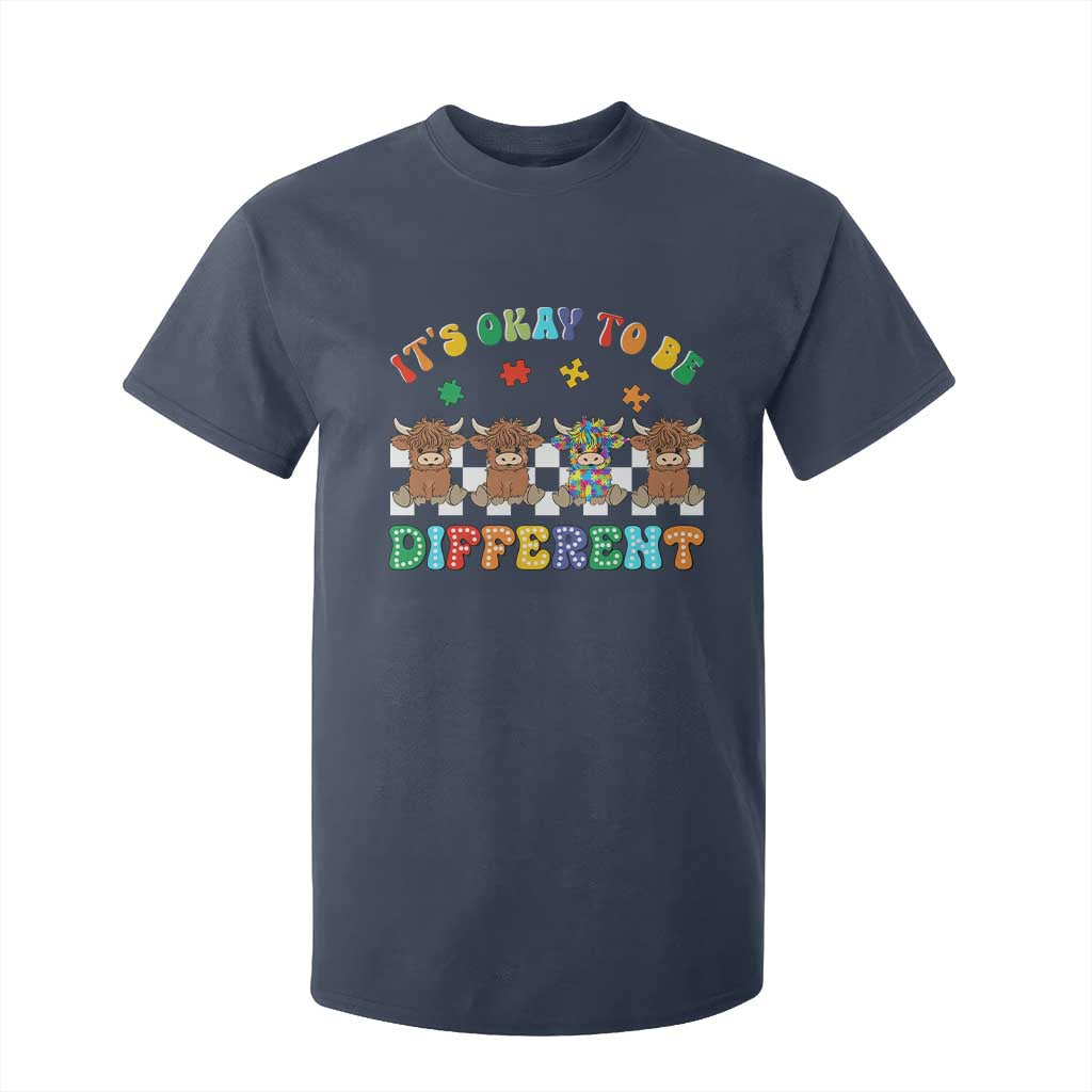 Its Okay To Be Different Autism Awareness T Shirt For Kid Autistic Cow Positivity Vibe TS10 Navy Print Your Wear