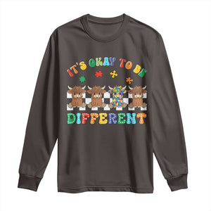 Its Okay To Be Different Autism Awareness Long Sleeve Shirt Autistic Cow Positivity Vibe TS10 Dark Chocolate Print Your Wear