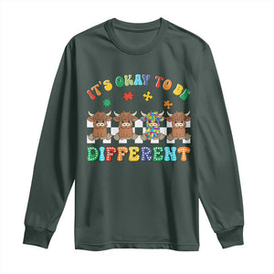 Its Okay To Be Different Autism Awareness Long Sleeve Shirt Autistic Cow Positivity Vibe TS10 Dark Forest Green Print Your Wear