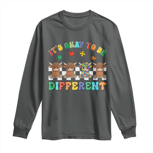 Its Okay To Be Different Autism Awareness Long Sleeve Shirt Autistic Cow Positivity Vibe TS10 Dark Heather Print Your Wear