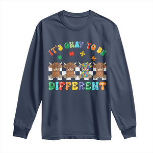 Its Okay To Be Different Autism Awareness Long Sleeve Shirt Autistic Cow Positivity Vibe TS10 Navy Print Your Wear