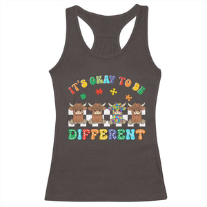 Its Okay To Be Different Autism Awareness Racerback Tank Top Autistic Cow Positivity Vibe TS10 Dark Chocolate Print Your Wear